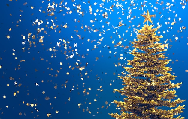 Foto grátis Árvore de natal com confete em um pano de fundo azul ano novo