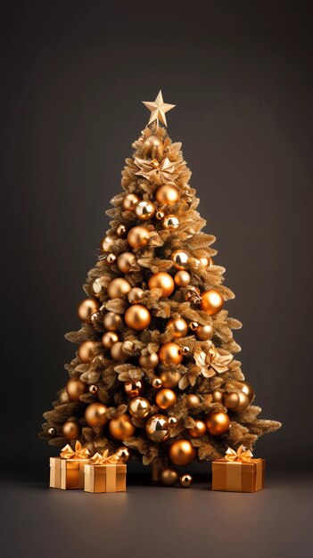 Árvore de Natal lindamente decorada com caixas de presentes