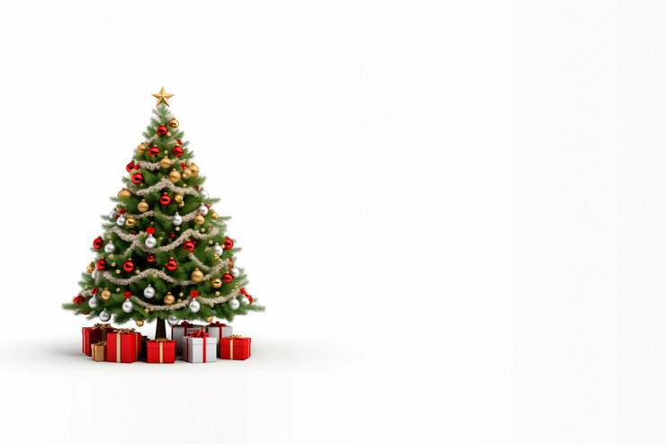Foto grátis árvore de natal lindamente decorada em fundo branco