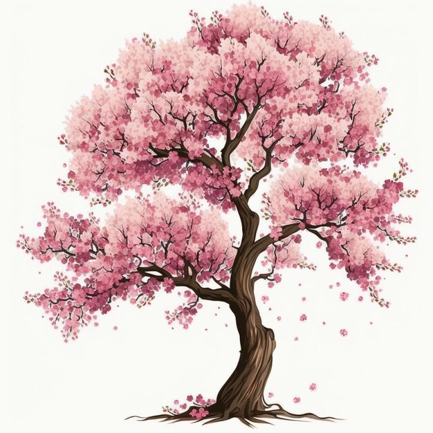 Árvore de Sakura na ilustração de fundo branco