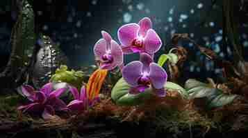 Foto grátis Árvore tropical imponente com orquídeas vibrantes