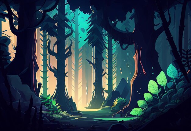 Fundo de floresta de anime, desenho de floresta papel de parede HD