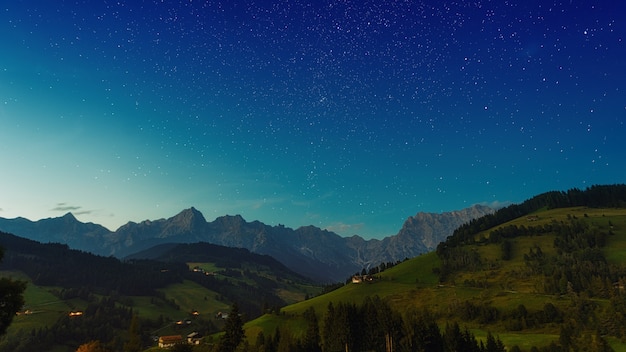 Árvores verdes na montanha sob o céu azul durante o dia