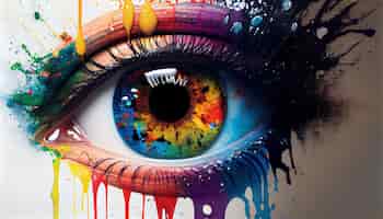 Foto grátis as cores abstratas do retrato do olho espalham o espectro da criatividade gerado pela ia