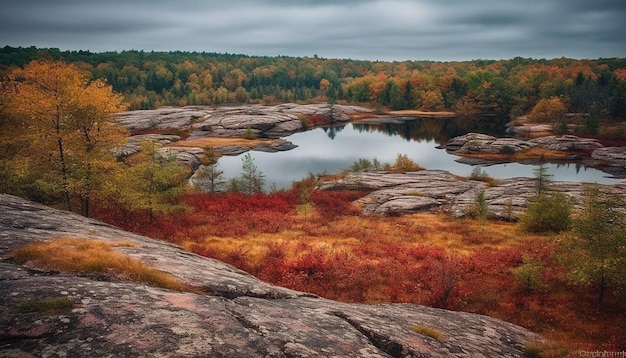 Foto grátis as cores vibrantes do outono refletem na água tranquila da lagoa gerada pela ia