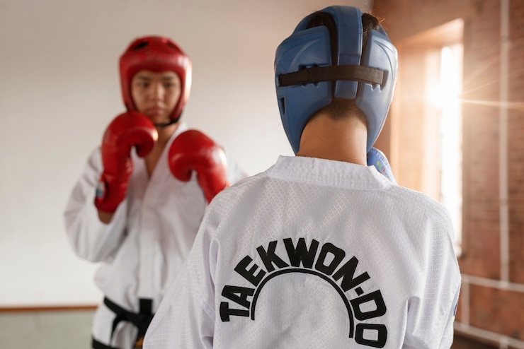 Foto grátis as pessoas asiáticas a praticar taekwondo.