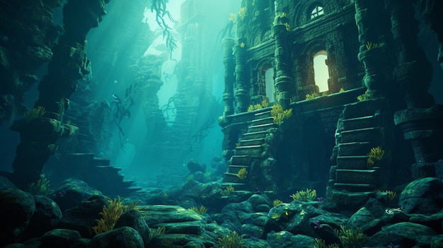 Foto grátis as ruínas de uma cidade subaquática