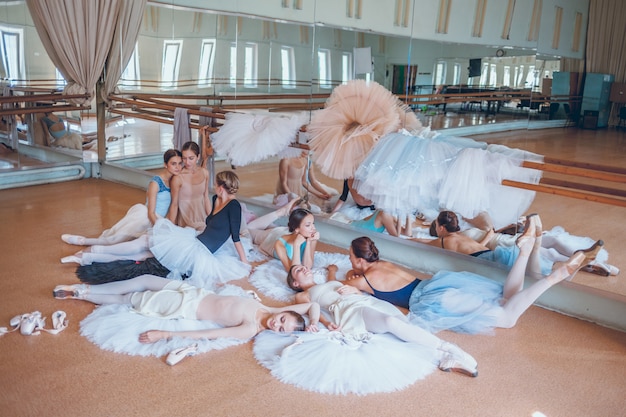 As sete bailarinas contra a barra de balé