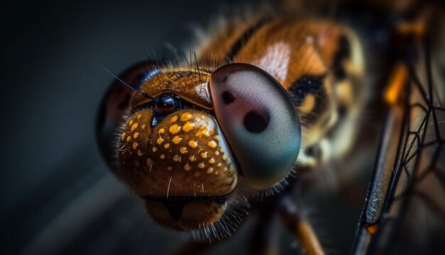 Asa amarela de abelha pequena em close-up extremo gerado por IA