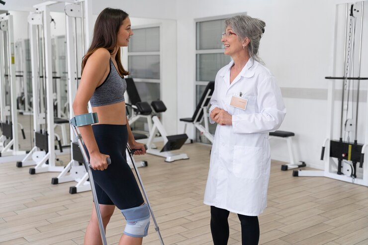 Foto grátis assistente médico ajudando paciente com exercícios de fisioterapia