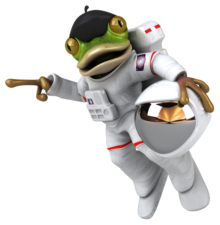 Foto grátis astronauta de sapo de desenho animado 3d divertido