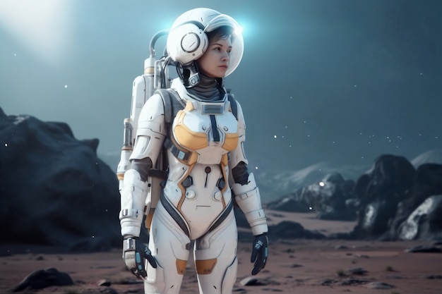 Foto grátis astronauta feminina de tiro médio usando traje espacial