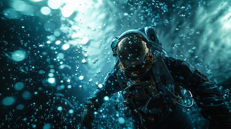 Foto grátis astronauta mergulhando no oceano
