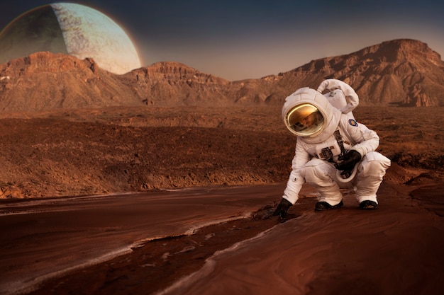 Astronauta na colagem de Marte