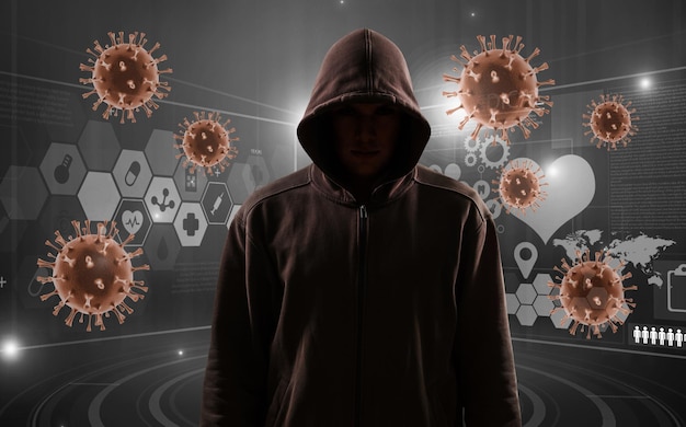 Ataque de malware de vírus de hacker durante o conceito de pandemia de coronavírus