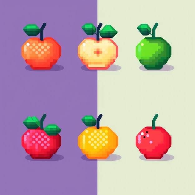 Foto grátis ativos de jogo de frutas de 8 bits