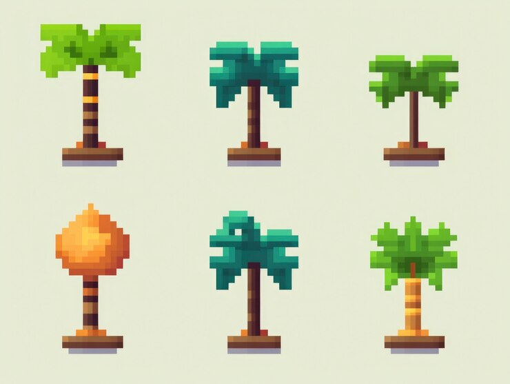 Foto grátis ativos de jogo de palmeiras de 8 bits