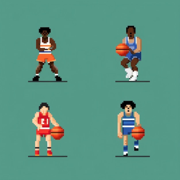 Foto grátis ativos de jogo de personagens de basquete de 8 bits