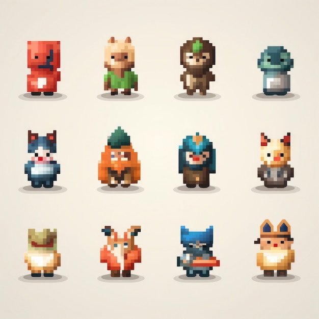 Ativos de jogos de animais de 8 bits