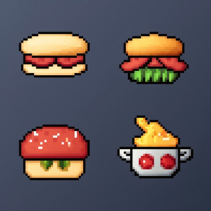 Foto grátis ativos de jogos de comida de 8 bits