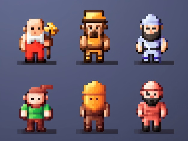 Foto grátis ativos de jogos de personagens de 8 bits