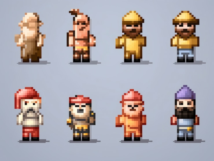 Foto grátis ativos de jogos de personagens de 8 bits