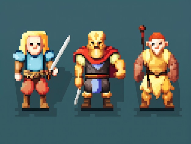 Foto grátis ativos de jogos de personagens de 8 bits