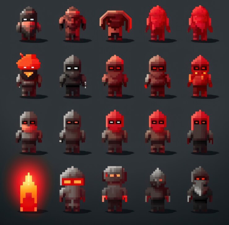 Foto grátis ativos de jogos de personagens de 8 bits