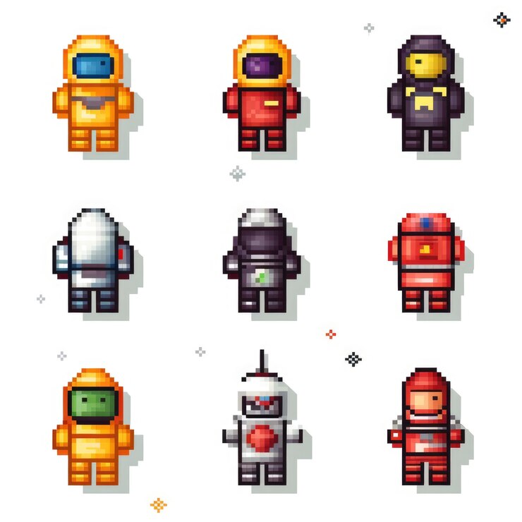 Foto grátis ativos de jogos de personagens de 8 bits