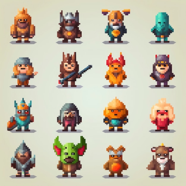 Ativos de jogos de personagens de 8 bits