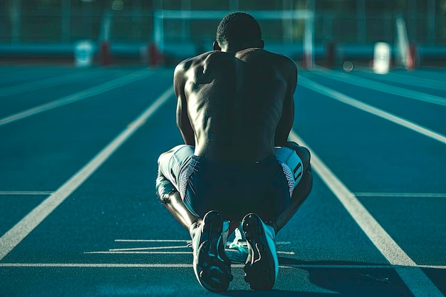 Foto grátis atleta preparado para correr na pista de atletismo