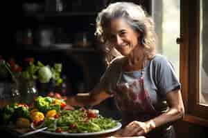 Foto grátis atractiva mulher sênior salada fotografia de chef