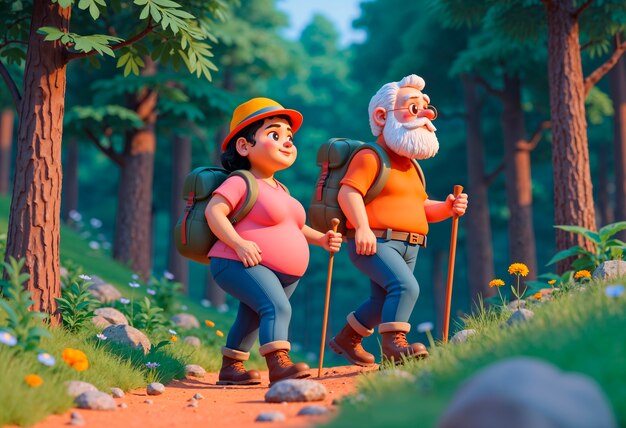 Aventura de caminhada para casais idosos