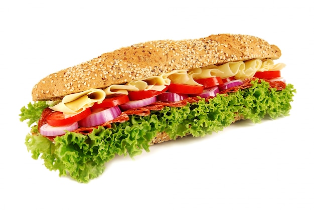 Foto grátis baguette sanduíche no fundo branco isolado