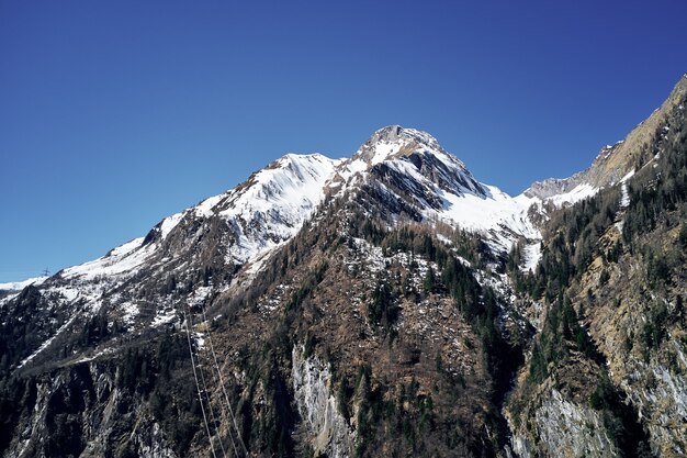 Baixo, ângulo, tiro, tock, neve, topo, céu