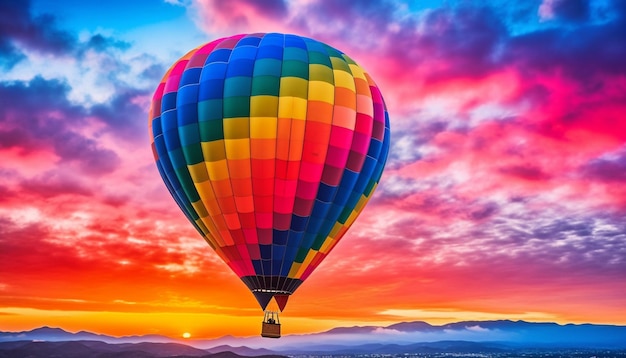 Balão de ar quente vibrante sobe no ar uma aventura colorida gerada por IA