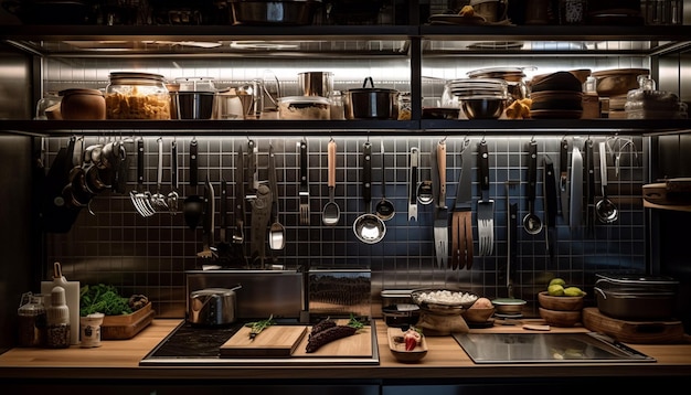 Foto grátis balcão de cozinha rústico exibe coleção de alimentos frescos gerada por ia