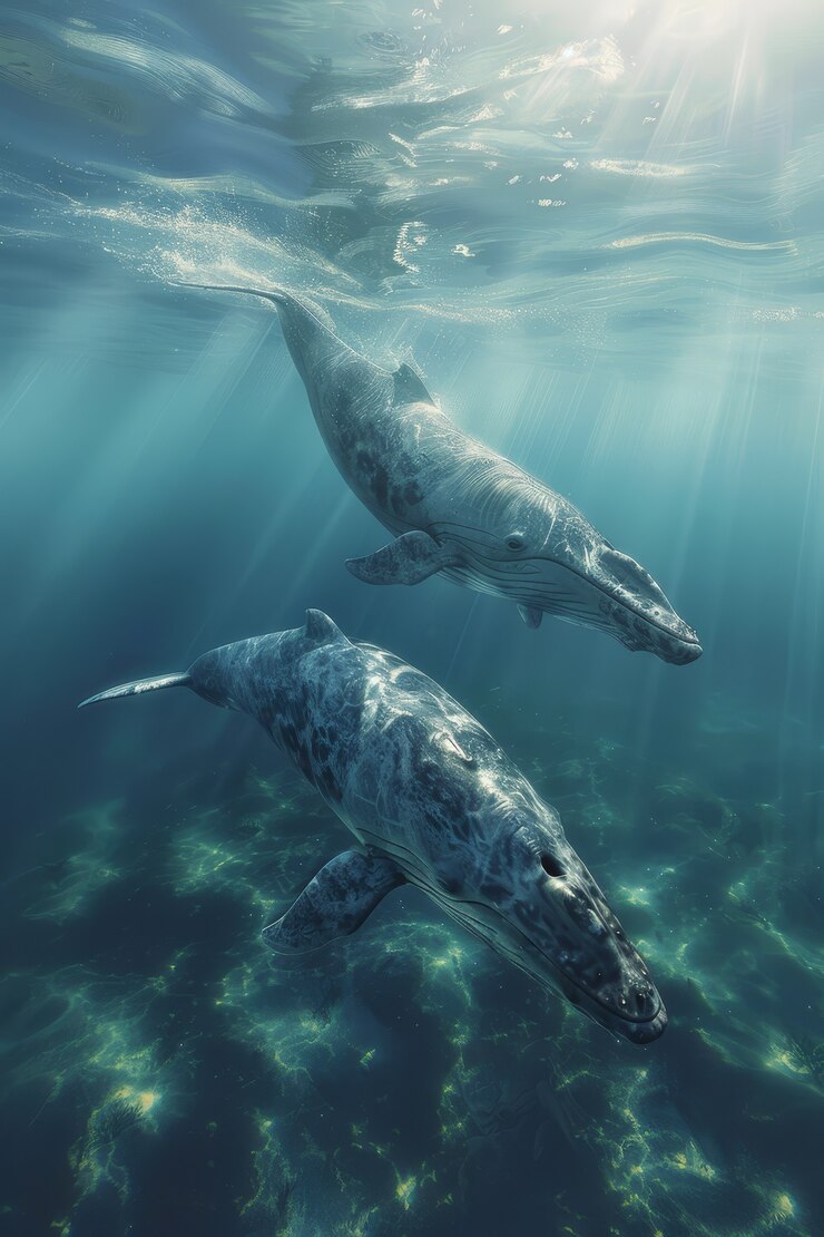 Foto grátis baleia fotorrealista atravessando o oceano