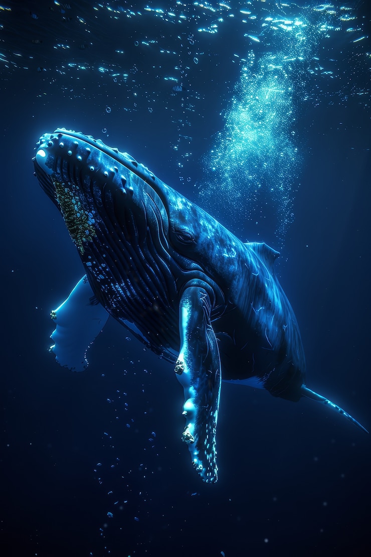 Foto grátis baleia fotorrealista atravessando o oceano