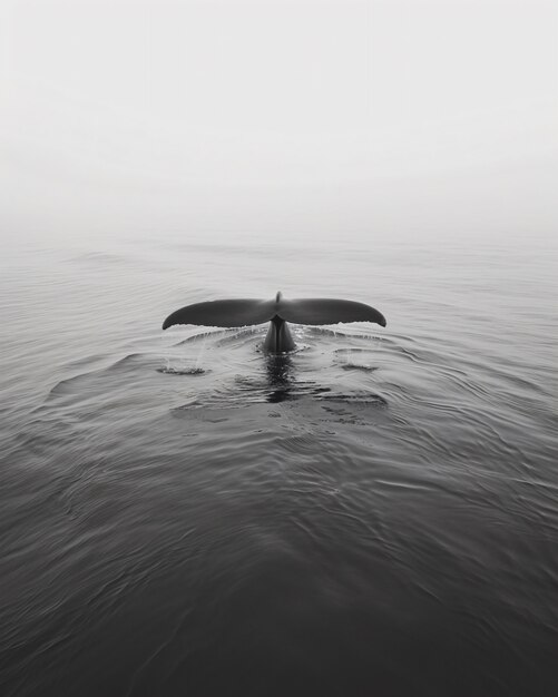 Baleia na natureza em preto e branco