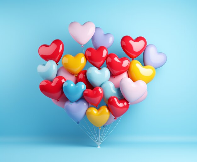 Balões em forma de coração dentro de casa