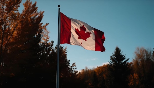 Foto grátis bandeira canadense acenando orgulhosamente no vento de outono gerado por ia