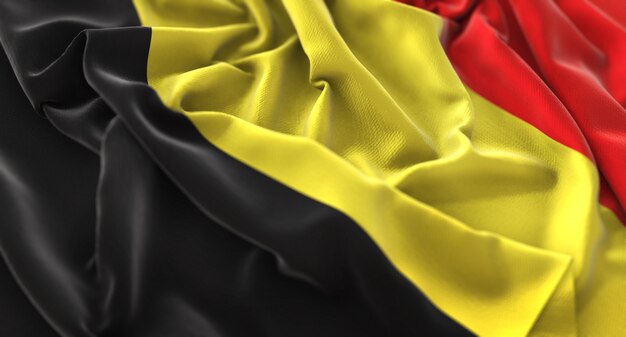 Bandeira da Bélgica Ruffled Beautifully Waving Macro Close-Up Shot