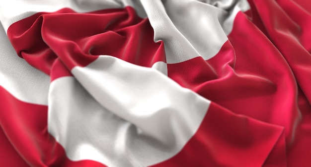 Bandeira da Gronelândia Ruffled Beautifully Waving Macro Close-Up Shot