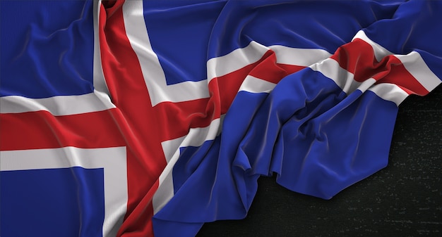 Bandeira da Islândia enrugada no fundo escuro 3D Render