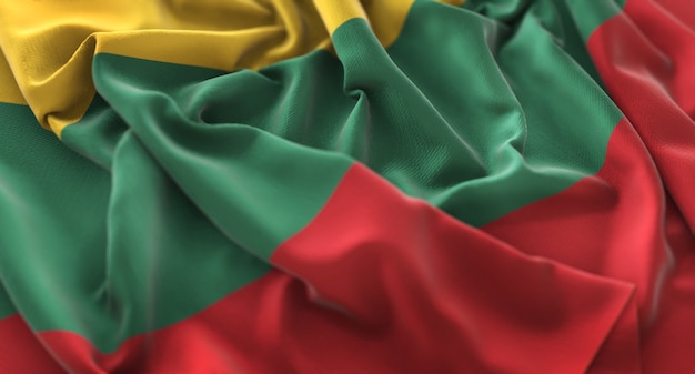Bandeira da Lituânia Ruffled Beautifully Waving Macro Close-Up Shot