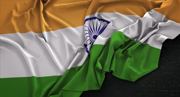 Bandeira da Índia enrugada no fundo escuro 3D Render