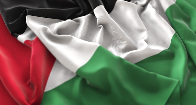 Bandeira da Palestina Ruffled Beautifully Waving Macro Close-Up Shot