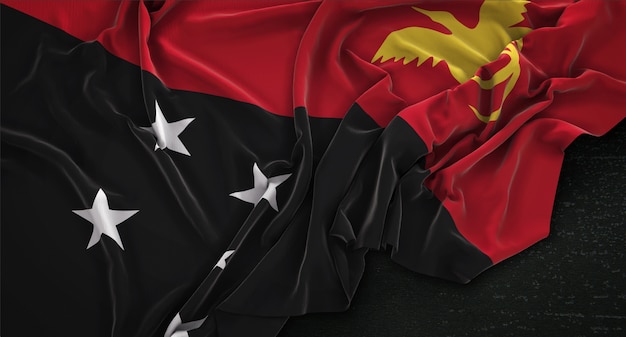 Bandeira da Papua Nova Guiné Enrugada no Fundo escuro 3D Render