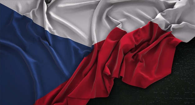 Bandeira da República Tcheca enrugada no fundo escuro 3D Render
